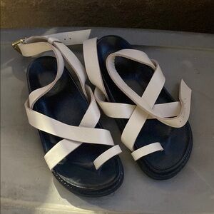 Cream Minimalist Sandals with Crisscross Straps